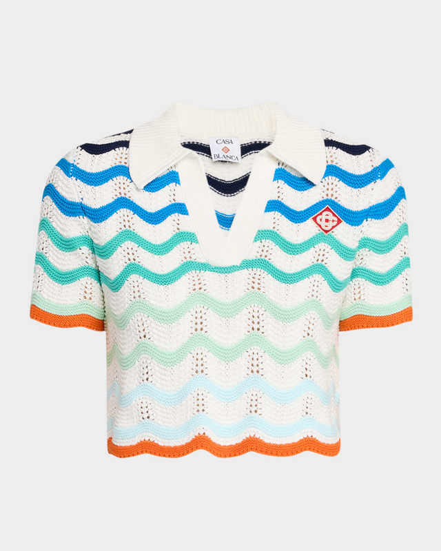 Wavy Crochet Crop Polo Top
